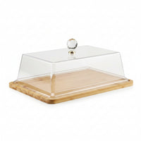 Bamboo Food Cover Crystal Knob Acrylic Food Dome for Countertop