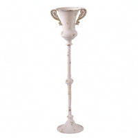 Urn Vase on Stand Distressed Metal Vase with Handles Vintage Design Pedestal Urn for Decorators, Entryways