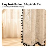 Translucent Floral Door Curtain Light Filtering Vintage Aesthetic Partition