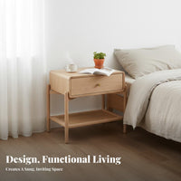 Nightstand with Storage Rattan Design Single-Drawer Stand with Woven Shelf