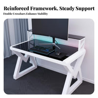 Glass-Surface Metal Desk Modern Design Computer Table Space-Saving