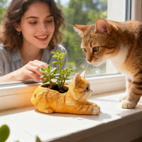 Kitten Flower Pot Decorative Ornament Cat Shaped Planter for Desktop, Gardeners