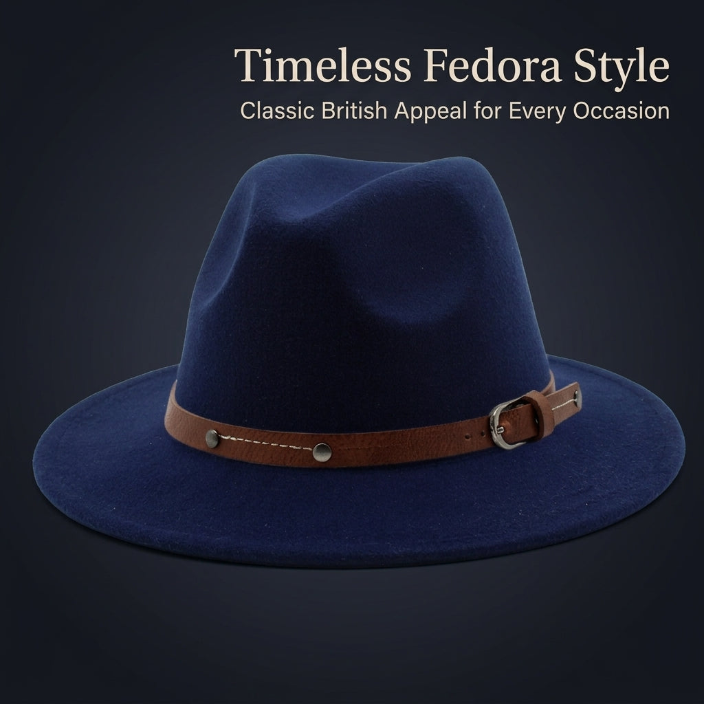 Travel Fedora Hat for Men with Wide Brim for Sun Protection, Polyester Felt with Bell Crown Design, One Size Fits Adults for Year-Round Wear