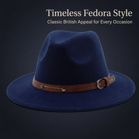 Travel Fedora Hat for Men with Wide Brim for Sun Protection, Polyester Felt with Bell Crown Design, One Size Fits Adults for Year-Round Wear