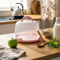 Clear Cake Keeper Top Handle Dessert Carrier Round Base