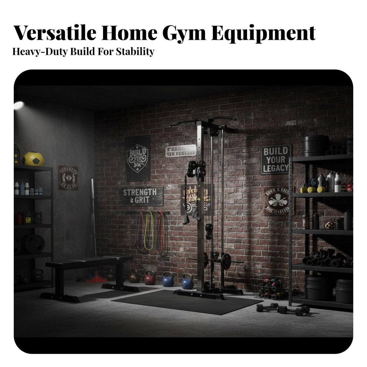 Wall Mounted Pulley System Multi-Functional Wall Mounted Cable Station Heavy Duty Steel Frame Home Gym LAT Pulldown Unit for Bodybuilders, Athletes