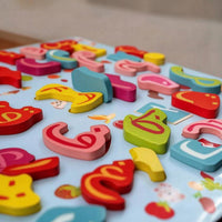 3D Wooden Child-Centered Puzzle Educational Learning Board with Raised Pieces Colorful Alphabet Matching Game Tactile for Preschoolers, Kids, Toddlers, Homeschool, Classroom, Playroom