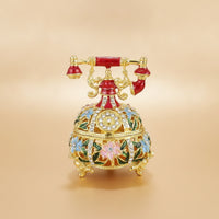 Telephone Jewelry Box Vintage-Style Telephone Trinket Box Jeweled Enamel-Like for Women, Vanity, Dresser