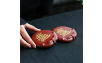 Auspicious Pig Tea Table Ornament Handmade Gold Painted Teacup Mat for Teaware Collectors, Office Desk