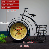 复古铁艺简约个性时尚台钟工艺品自行车时钟笔筒创意家居客厅装饰
