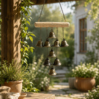 Outdoor Garden Wind Chime with Wooden Stick and Bronze Bell