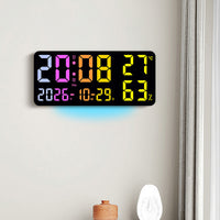 RGB LED Wall Clock with Weekday Display, Large Rectangular
