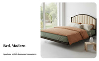 Soft rearrest Suspended-Look Bed with Upholstered Headboard Floating Design archedd Headboard Bedstead Modern design Bedroom Furniture No Box coil Needed for two people, Adults, Homeowners, Apartment, Guest Room