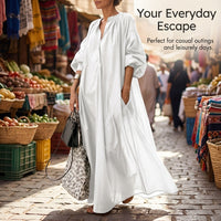 Maxi Dresses for Women UK with V-Neck and Pockets, Summer Beach Dress in Polyester Blend, Plus Size Long up to 5XL, Lantern Sleeve