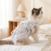 Cat Recovery Suit with Ties, Striped Post Surgery Cat Clothing, Soft Anti-Lick Pet Recovery Suit for Spay Neuter, Breathable Case