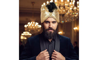 Gold Costume Headpiece Padded Turban with Feather Cushioned Hat for Photo Shoots