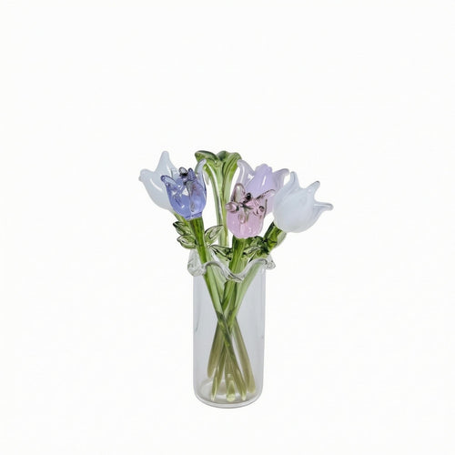 Artificial Flowers Vase Indoor Clear Glass Vase Handcrafted for Home