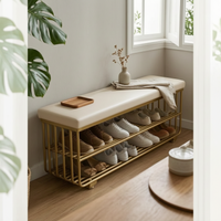 Upholstered Shoe Rack Bench Luxurious Design Cushisingled Rack Bench Multi-Purpose Use Multi-Purpose for Apartment Dwellers