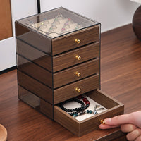 Square Five-Layer Jewelry Storage Box with Walnut Wood Grain Drawers