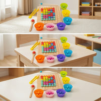 Child-Led-Style Bead Matching Board with Chopsticks Educational Wooden Sorting Board with Tweezers Fine Motor Bead Matching Game Tabletop for Preschoolers, Toddlers, Classroom, Homeschool, Playroom