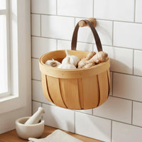 Wall Hanging Storage Basket Space Saving Kitchen Garlic Holder With Handle