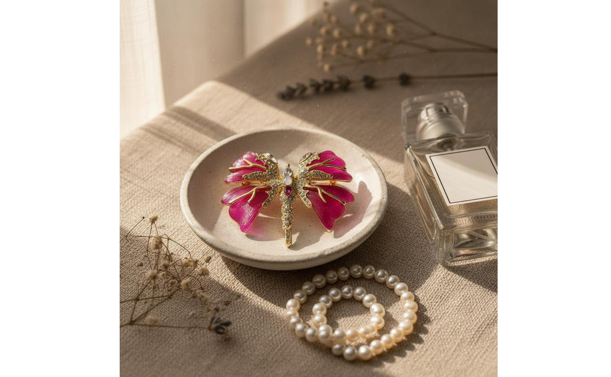 Crystal Butterfly Pin 14K Gold Jeweled Brooch Designer Style Resin Wing Brooch for Women, Parties, Weddings, Formal Events