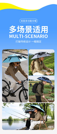 Camping Fishing Umbrella Hat with Solar Fan and Wide Brim