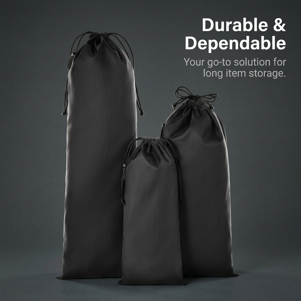 Drawstring Storage Bag for Long Items, Nylon Carrying Pouch for Tripod, Trekking Poles, Umbrella Sleeve, Lightweight Cloth Bag for Hiking, Camping