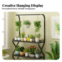 Multi-Tier Flower Rack with Hanging Bar Large Capacity for Gardeners, Homeowners
