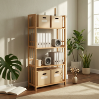 Bamboo Bookshelf Adjustable Slatted Bamboo Shelf Assembled Open Frame Bookshelf