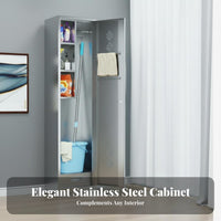 Mop and Broom Storage Cabinet Stainless Steel Cleaning Cabinet Organizer with Adjustable Shelves and Ventilation Slots Suitable for Laundry Room School Balcony