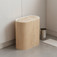Wood Grain Trash Can Large Capacity Slim Trash Bin Easy to Open for Bathroom