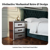 Bedside Drawer Cabinet Mechanical and Appearance Riveted Aeronautic End Table Vintage Look Multifunctional for Homeowners
