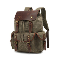 Waxed Canvas Backpack Retro Backpack with Leather Trim Classic Rucksack for Journeyers, Travel