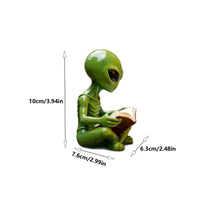 Alien Figurine with Book Quirky Garden Statue Novelty for Desk
