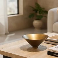 Metal Bowl with Conical Base Antique Gold Decorative Bowl with Metal Base Vessel Matte Vintage-Inspired for Tabletop, Entryway