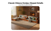 Solid Wood Storage Sofa Four-Season Use Chinese Design Couch Set Dense Foam Walnut Sectional Couch for Families, Adults, Home Entertainment Space