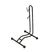 Metal Bike Floor Stand Space-Saving Two-Wheeler Floor Stand Heavy-Duty Two-Wheeler Parking Rack with Hook Easy to Use for Cyclists, Commuters, Garage
