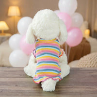 Dog Vest Tank Top, Soft Sleeveless Rainbow Pattern, Casual Clothing for Small Breeds, Breathable Spring and Autumn Dog Clothes, Pink