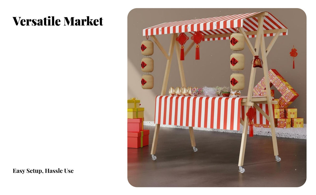 Easy Assembly Foldable Vendor Display Stand Spacious Countertop Foldable Vendor Booth Solid Wood Frame Outdoor Display Cart for Street Vendors, Small Business Owners, Event Organizers, Night Markets, Temporary Shops, Trade Exhibit S, Backyard Parties