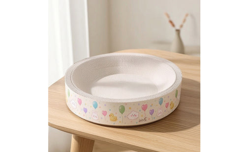 Round Scratcher with Enclosed Base Raised-Rim Cat Scratcher Bed Recyclable Cat Scratch Pad Long-Lasting for Cats, Kittens, Living Room, Apartment