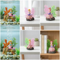 Mermaid Figurine with Artificial Plant Resin Mermaid Ornament Carved Artificial Seaweed for Desktop