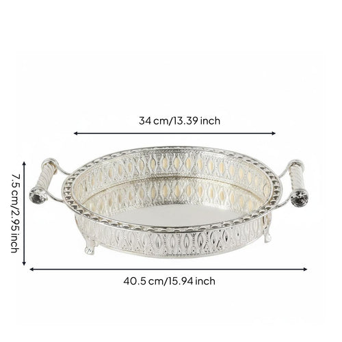 Decorative Fruit Basket European Style Oval Silver Platter with Handles Luxury Quality Home Decor for Living Room, Party