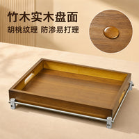 Chinese Tea Tray with Walnut Wood and Aluminum Frame