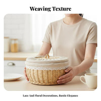 Woven Basket with Lid Handwoven Lidded Wicker Basket Dustproof for Dining Table
