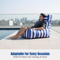 Outdoor Bean Bag Sofa, Waterproof, High Backrest, Camping, Beach, Pool, Striped, Modern Lounge Chair