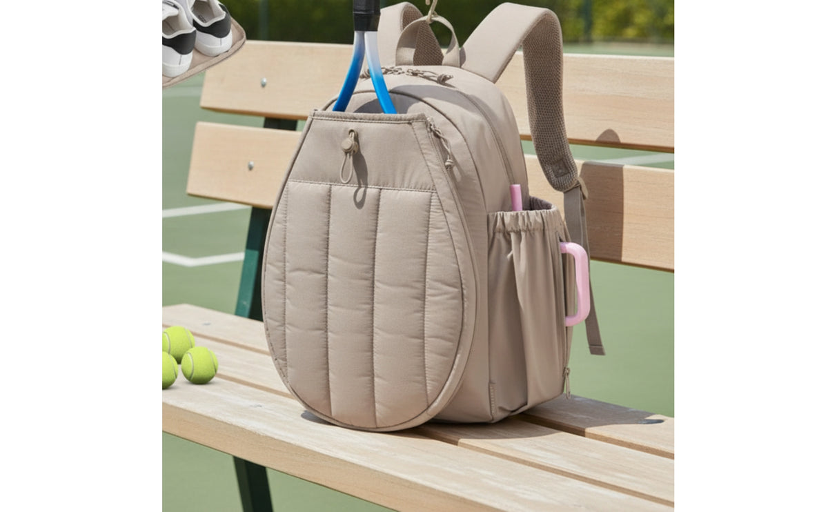 Quilted Tennis Backpack Padded Racket Backpack Adjustable Sports Bag with Racket Pocket Handshands-off for Pickleball Players, Athletes, Gym