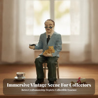 Pipe Detailed Dollhouse Man Figure Seated Elderly Man Figurine
