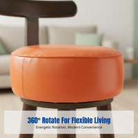 Sturdy Wood Rotating Sofa Chair, Leather Padded, Modern Minimalist Single Round Lounge Chair, Small Space Living Room, Elderly