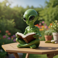 Alien Figurine with Book Quirky Garden Statue Novelty for Desk
